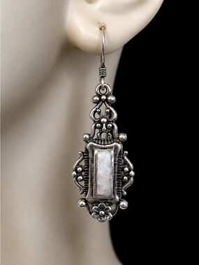 Art Deco Style Earrings Sterling Silver Mother of Pearl Estate